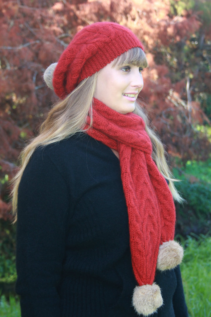 9873 Cable Scarf with Rabbit Fur Pompom image 5
